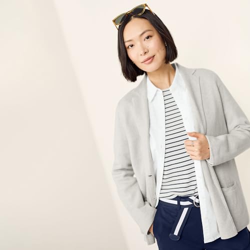 Image of Lands' End Womens FG Ctn Btn Front Blazer Sweater Light Gray Heather Regular Small