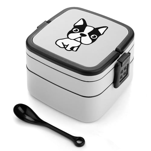 ランチボックス 2段 犬 ブルドッグ 漫画 弁当箱 おべんとう箱 寿司ボックス ピクニックボックス 弁当ケース 食器付き 大容量 漏れ防止 携帯便利 軽量 オフィス キャンプ 通勤 通学 1000ml
