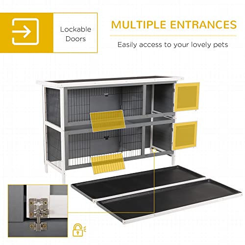 Pawhut USD51-167GY0131 54 Inch 2-Story Large Rabbit Hutch Bunny Cage Wooden Pet House Small Animal Habitat With Lockable Doors, No Leak Tray And Waterproof Roof For Outdoor/Indoor Dark Grey thumb #3