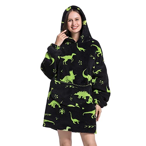 Sudadera con capucha de gran tamaño con capucha para mujeres adultas, súper suave, cómoda, cálida dinosaurio verde