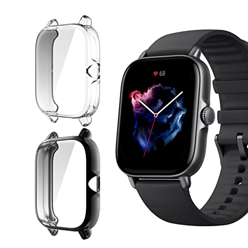 ToVioc Funda Compatible con Amazfit GTS 3 Protectora Todo Incluido, [2 Piezas] [Flexible TPU] [Anti-Rasguños] Cáscara Protectora para Amazfit GTS 3 - Negro & Transparente