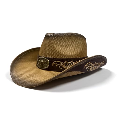 Image of Cowboy Hats for Women, Brown Cowgirl Hats Classic Straw Western Hats for Women Music Festival Party Beach.