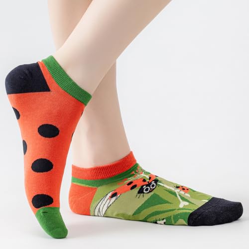 Image of 2 Pairs Funny Cartoon Animal Print Cotton Ankle Socks for Women Teens