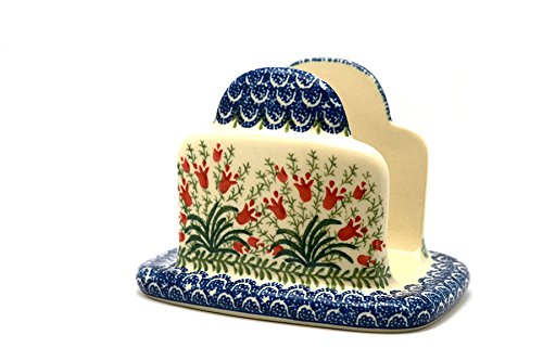 Polish Pottery Napkin Holder - Crimson Bells