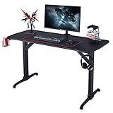 mesa zenurik DISEÑO FÁCIL DE USAR: Este práctico escritorio para computadora mantiene sus artículos ordenados: una alfombra de juego expansiva para sus periféricos, un práctico gancho para auriculares, un amplio portavasos que evita derrames accidentales, dos ojales y una regleta soporte que mantiene su cableado y protector contra sobretensiones bien organizados