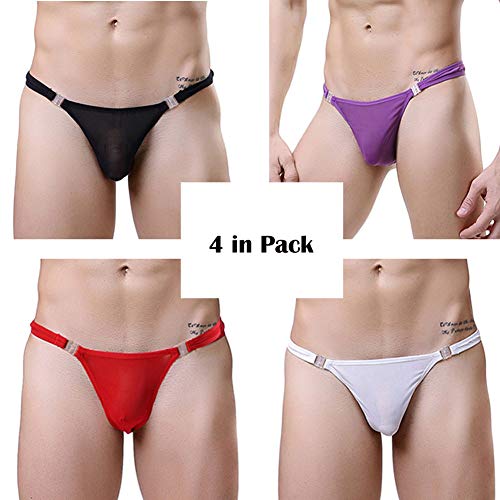 Men's 4 Colors Pack Mesh Thong Lingerie Breathable Sexy Briefs Detachable Stretch Underpants Hot Underwear Gift for Boyfriend2