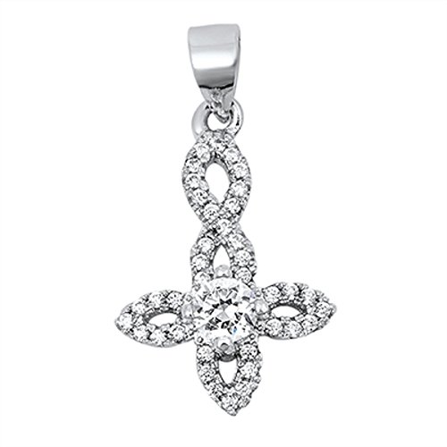 CloseoutWarehouse Cubic Zirconia Upside Down Swirl Cross Pendant Sterling Silver