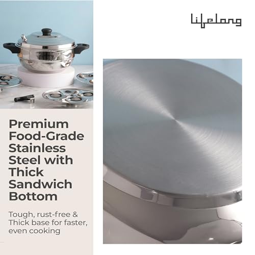 Image of Lifelong Idli Cooker 3 Plate with Sandwich Bottom | 12 idlis | Stainless Steel Idli Cooker, Heavy Base Induction and Gas Stove Compatible Idli Maker (LLIDCKSB03, Steel Silver)