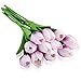 Elcoho 12 Pack Artificial Tulips Flowers Fake Tulips Bouquet Real Touch PU Tulips Arrangement Home Wedding Floral Decor