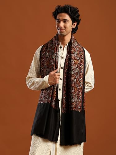 Image of tweedle Men's Pure Wool Sozni Embroidery Jama Shawl |Kashmiri Pashmina Lohi for Gents Size - 40 x 80 Inches