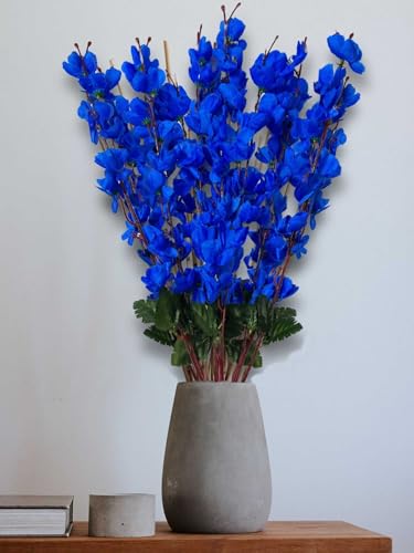 Image of ARTSY Artificial Flowers Bunch for Decoration Cherry Blossom, Ideal for vase, Home, Office Decor, Gifts, Craft, Artificial Plants for Decoration, Without vase, Blue, Combo, 2 Piece, 55 cm Height |