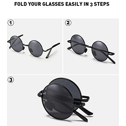 Folding Polarized Reading Sunglasses for Men/Women Classic Round Lens Metal Frame UV400 Full Lens Sunglasses Reader2