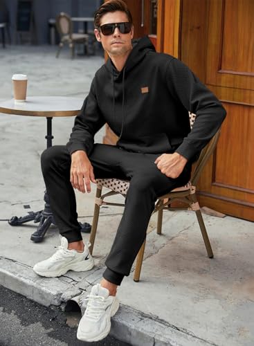 JMIERR Mens 2 Piece Jacquard Sweatsuit Outfits Hoodie Sweatshirt & Joggers Sweatpants Set Tracksuit2