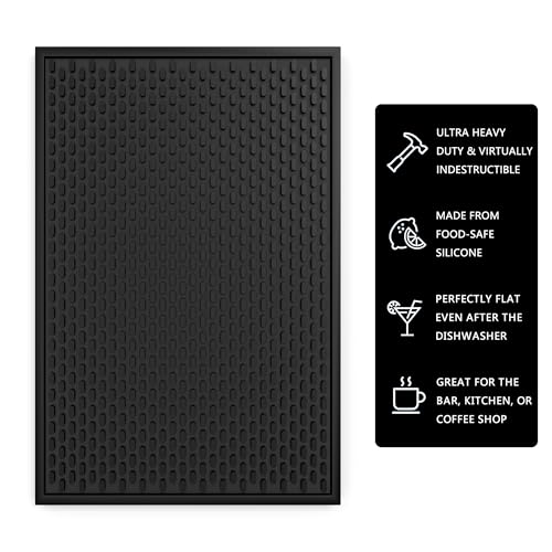 Image of Silicone Bar Mat - Heat-Resistant and Food Safe Drip Mat - Spill Mats for Counter Top - Service Mat for Kitchen, Coffee Bar, Restaurant - Thick Drying Mat for Glasses - 46cm x 30cm , Black