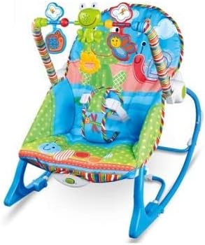 kirfiz Baby Rocker and Bouncer Chair with Soothing Vibrations Multi-Position Recline Portable Bouncer for Baby Boys Girls, Baby Rocker with 3 Point Safety Belt & Removable Baby Toys(Multi Color)