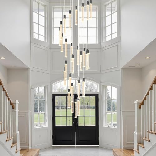RuiRfh Gran lámpara de araña cristal con escalera de caracol LED burbuja K9 barra de luz larga iluminación de techo alto moderna redonda y regulable lámpara colgante entrada escalera vestíbulo