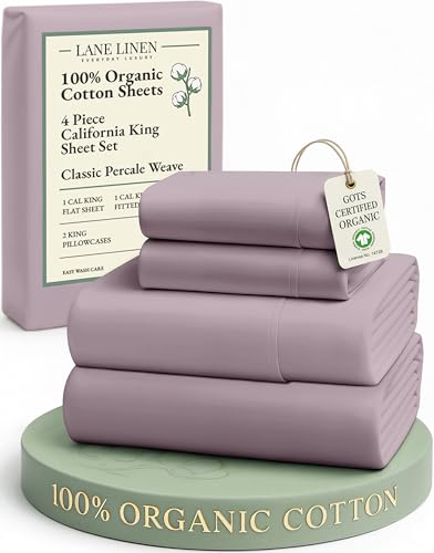 Image of LANE LINEN 100% Organic Cotton Cal King Size Bed Sheets, Sustainably Produced Okeo Tex Certified California King Cotton Sheets, Luxury Hotel Percale Soft & Comfy Comes in Variety of Colors -Lilac