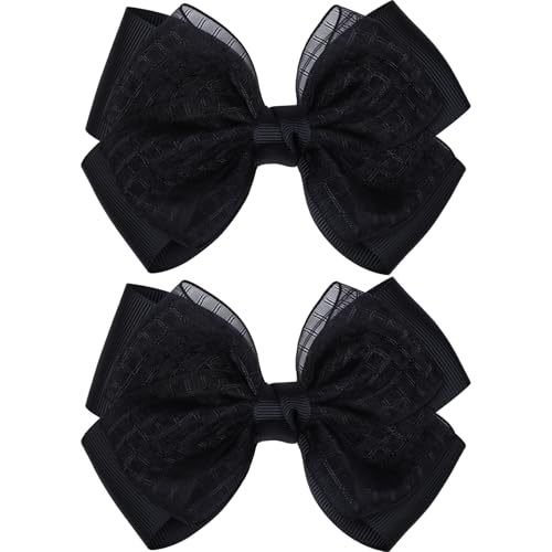 Pinzas de pelo con lazo de organza 4.5 pulgadas, set 2 negro miniatura 1