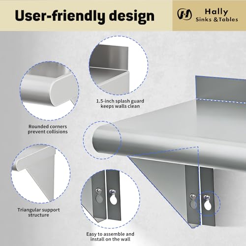 Image of Hally Stainless Steel Shelf Wall Mounted Metal Shelf Wall Shelf 10 x 36 NSF Heavy Duty 315 lb Capacity, Commercial Wall Mounted Storage Rack for Kitchen, Garage, Laundry Room 2 Pack