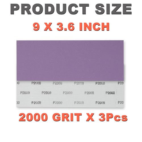 Image of Performance Foam Sandpaper Sheets: 9 x 3.6 Inch, 3Pcs 2000 High Grit, Wet & Dry Use for Automotive Polishing, Ultra Fine Sand Paper for Car Surface Marks Finishing, Clear Coat