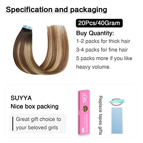 Image of SUYYA Tape In Hair Extensions Human Hair 16 Inch #P6 /16 /T2 Balayage