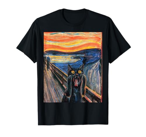 El Gato Negro Grito de Munch Edvard Pintura Famosa Divertida Camiseta