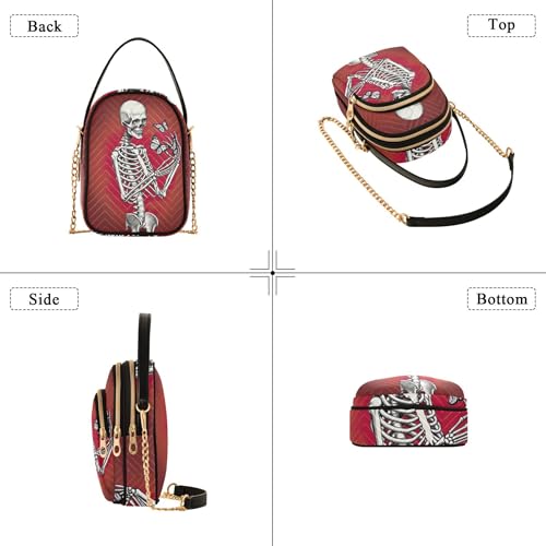 Funny Skeleton Butterflies Dark Red Woman Shoulder Handbag Animal Print Chain Strap Cell Phone Purse Quilted Zipper Designer Bowler Tote4