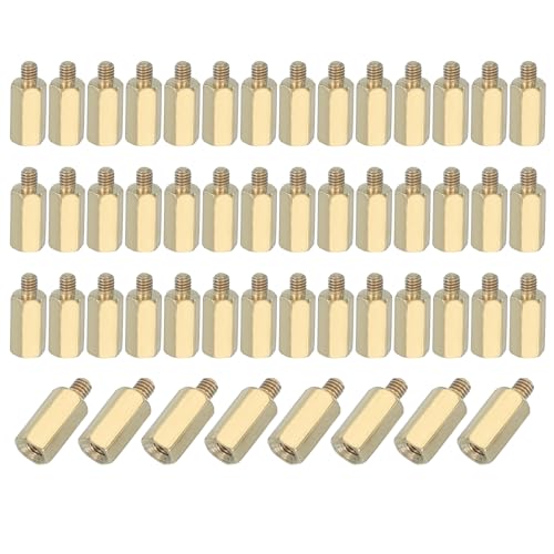 PATIKIL M2.5 x 9+3 mm Female Thread Hex Brass PCB Standoff, 50 Pcs for FPV Drone Quadcopter PCB Motherboard Steel Screw Nut Set Computer Electrical, Gold