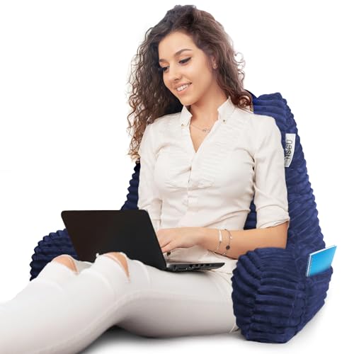 Image of Nestl Reading Pillow with Shredded Memory Foam, Luxe Cut Plush Back Pillow for Sitting Up in Bed, Back and Arms Adjustable Support for Adult & Teens, Backrest Pillows with Washable Cover Navy Blue