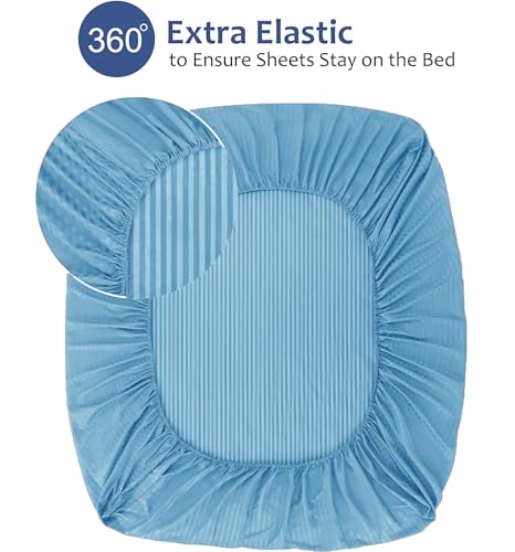 Image of Plain Stripe bedsheet 1 Single Bedsheet with 1 Pillow Cover (Aqua Blue) Size 60 inch x 90 inch