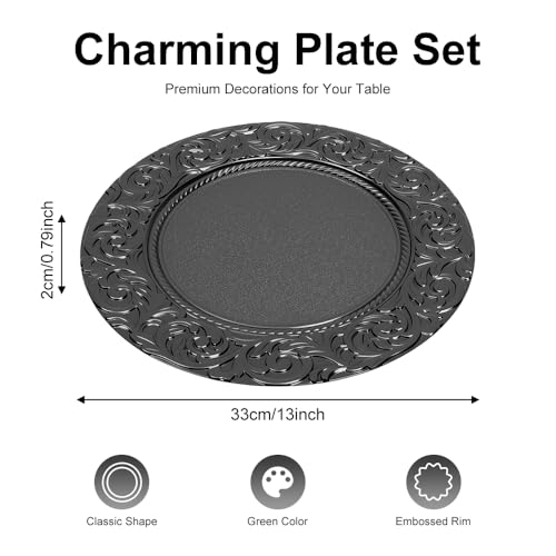 100 Platos Charger Negros 13" Redondos Diseño Relieve miniatura 2