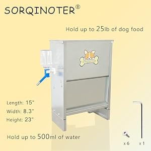 SORQINOTER- Outdoor Dog Feeder - Holds 25 lbs Food and 500 ml Water - Galvanized Steel Plate for Rain and Sun Protection - Latest Style Auto Large Dog Feeder - Big Dogs can Easily Eat SORQINOTER- Outdoor Dog Feeder – Holds 25 lbs Food and 500 ml Water – Galvanized Steel Plate for Rain and Sun Protection – Latest Style Auto Large Dog Feeder – Big Dogs can Easily Eat