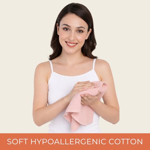 Image of HAMELIN The Ezra Waffle Hand Towel | Pure Cotton Lightweight Anti Microbial & Water Absorbent | Softer Touch Quick Drying Towels | Durable & Long Lasting | Pink | 70 cm x 43 cm | Pack of 1