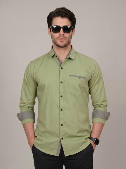 Image of Diverse Men's Cotton Blend Shirt with Pocket Design Spread Collar Full Sleeves Regular Fit and Standard Length | Comfortable Cotton Casual Shirt for Man