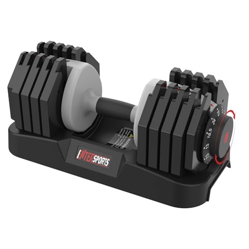 EnterSports Mancuernas ajustables de 27 kg, 10 niveles de pesas (2-27 kg) para ahorrar espacio, mango antideslizante con mecanismo de bloqueo de seguridad, equipo de entrenamiento de fuerza para