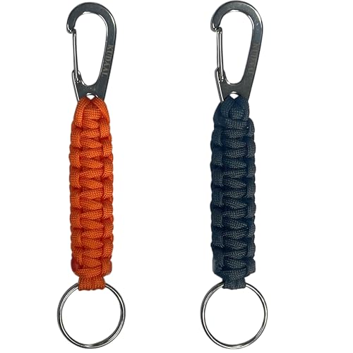 Chaveiro Paracord com mosquetão, chaveiro trançado com anel utilitário e clipe de boca ampliada, Mul