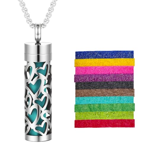 NECXON Collier diffuseur d'huiles essentielles, Pendentif INOX avec 10 tampons parfumés, Cadeau Bijoux pour Femmes et Hommes (Style 13)