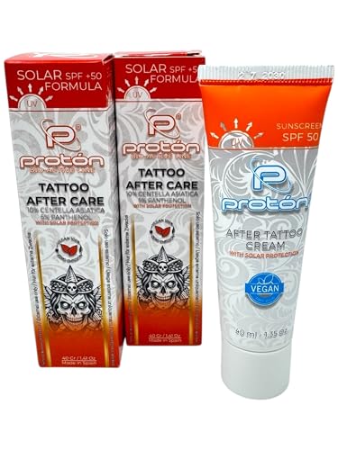 INKgrafiX Crema de tatuaje Proton con protección solar UV/protección solar, 2 x 40 ml, vegana, crema para tatuajes para cuidado profesional, 10% Centella, 5% pantenol