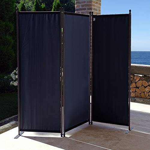 QUICK STAR Paravent 3 Teilig 170 x 165 cm Schwarz - Garten & Balkon Sichtschutz Stellwand Innen & Außen - Raumteiler Trennwand Faltbar Blickdicht & Wetterfest