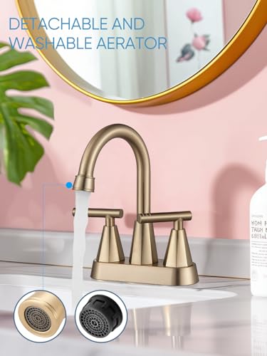 Robinet d'évier de salle de bain double commande 4 pouces doré avec flexibles