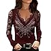 Innerternet Oberteile Damen Elegant Tops mit Spitzen Langarm und V-Ausschnitt Casual Bluse mit Einfaches Muster Slim Fit Langarmshirts Bequem und Modisch Streetwear