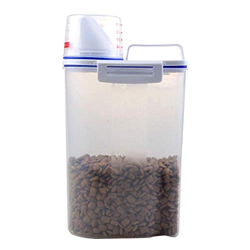 ECOSWAY Mascota Comida Almacenamiento Contenedor Hermético Perro Gatos Comida Contenedor con de Medición Taza Transparente ~ 2.5L Cover