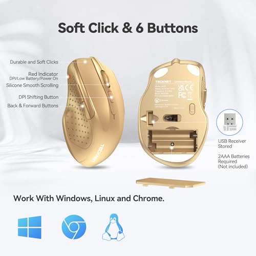 Image of TECKNET Wireless Mouse, 2.4G Ergonomic Computer Mouse, 2600 DPI, Gold