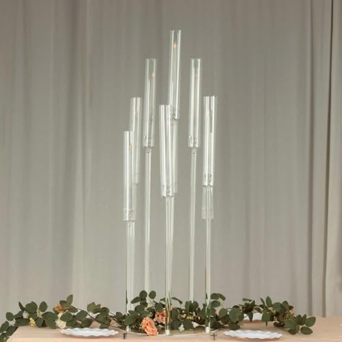 TABLECLOTHSFACTORY 10 Arm Clear Acrylic Cluster Round Taper Candle Holder Candelabra, Pillar Candle Stick Stand with Circular Base - 47