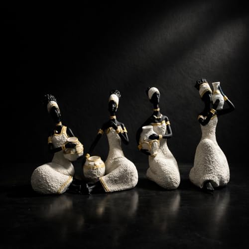 Image of Vibrant Beautiful Finish Uniquely Hand Crafted Home Decor African Tribal Women Art Piece (African Lady Sitting Set of 4)