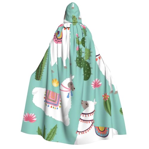 Cape à capuche adulte motif lama alpaga et cactus confortable unisexe