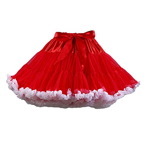 PhilaeEC Frauen Tüll Petticoat Tutu Party Multi-Layer Puffy Cosplay Tanz Rock, Rot + Weiss, Länge 40cm, Taille 56-103cm