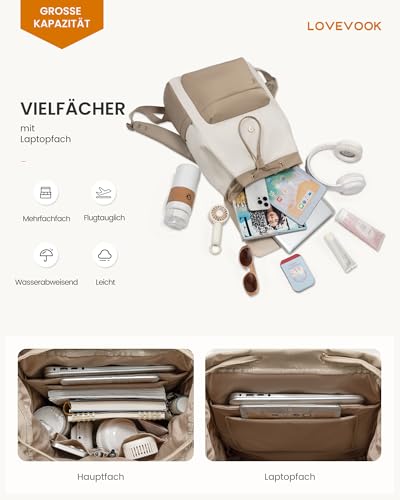 LOVEVOOK Rucksack Damen,15.6 Zoll Laptop Schulrucksack Teenager Wasserdicht Mädchen Leichter Schultasche Backpack mit Laptopfach Women Tagesrucksäcke Casual Daypacks für Uni Schule Reise Arbeit – Bild 4