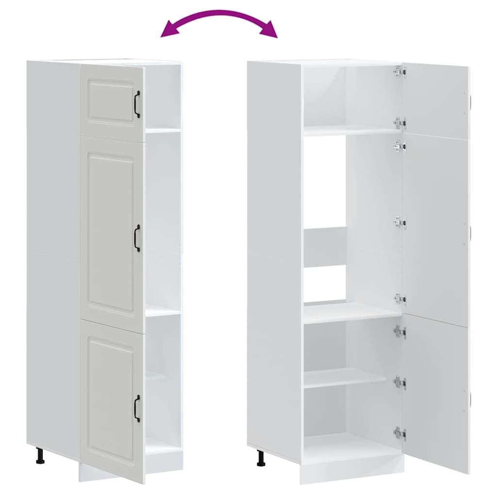 Kalmar - Armario de cocina (60 x 57 x 207 cm), color blanco | Armario alto para la cocina y el comedor con patas ajustables y mucho espacio de almacenamiento detrás de las puertas.