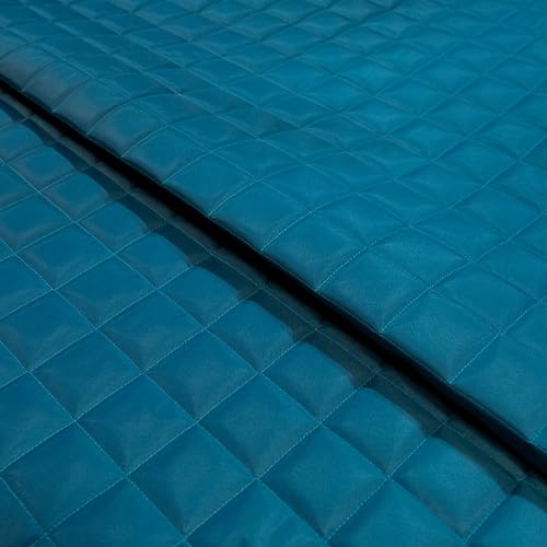 Quilted Waterproof Fabric 4oz Polyester with 100gsm Wadding 150cm Width Box Design - Supplied by the Metre as One Continuous Length (Teal, Per Metre (as one Continuous Length))